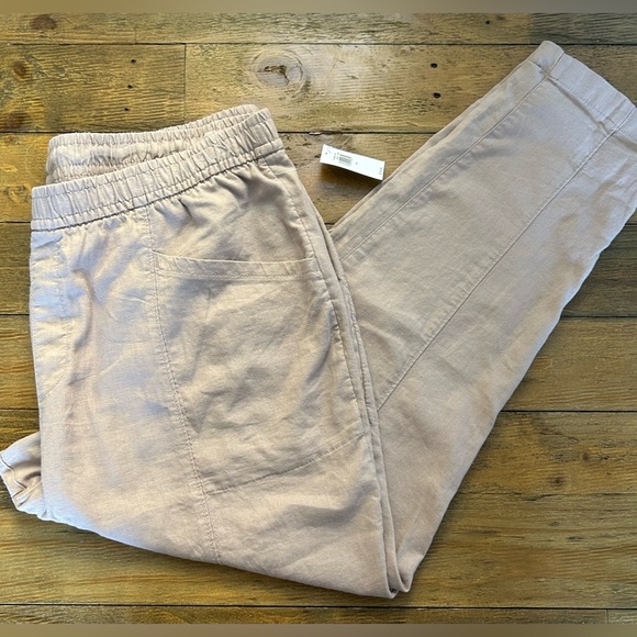 OLD NAVY Light Beige/Mauve LINEN BLEND Elastic Waist Pants - Picture 7 of 10